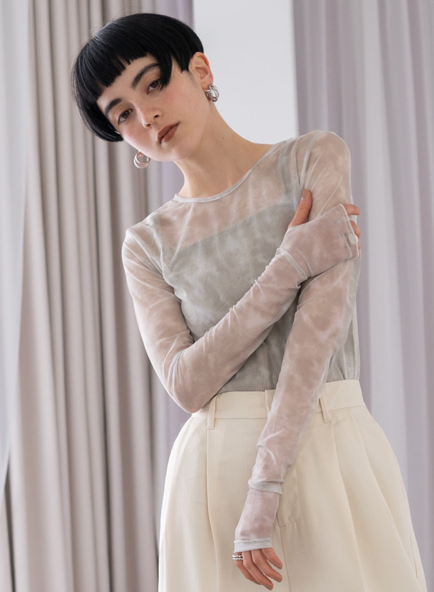 nounless SHEER CRUMPLE LADY TOPS シアートップス nounless SHEER CRUMPLE LADY TOPS シアートップス